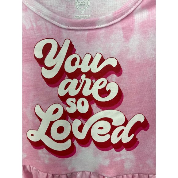 Wonder Nation Pink Tie Dye 3/4 Ruffle Sleeves You Are Loved Girl's Dress Size 4T - Picture 4 of 6